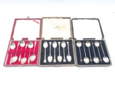 Set of six silver coffee spoons with coloured enamel finials Birmingham 1947 Maker Joseph Gloster Lt