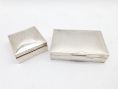 Plain silver rectangular cigarette box L15cm London 1967 and a late Victorian square cigarette box e