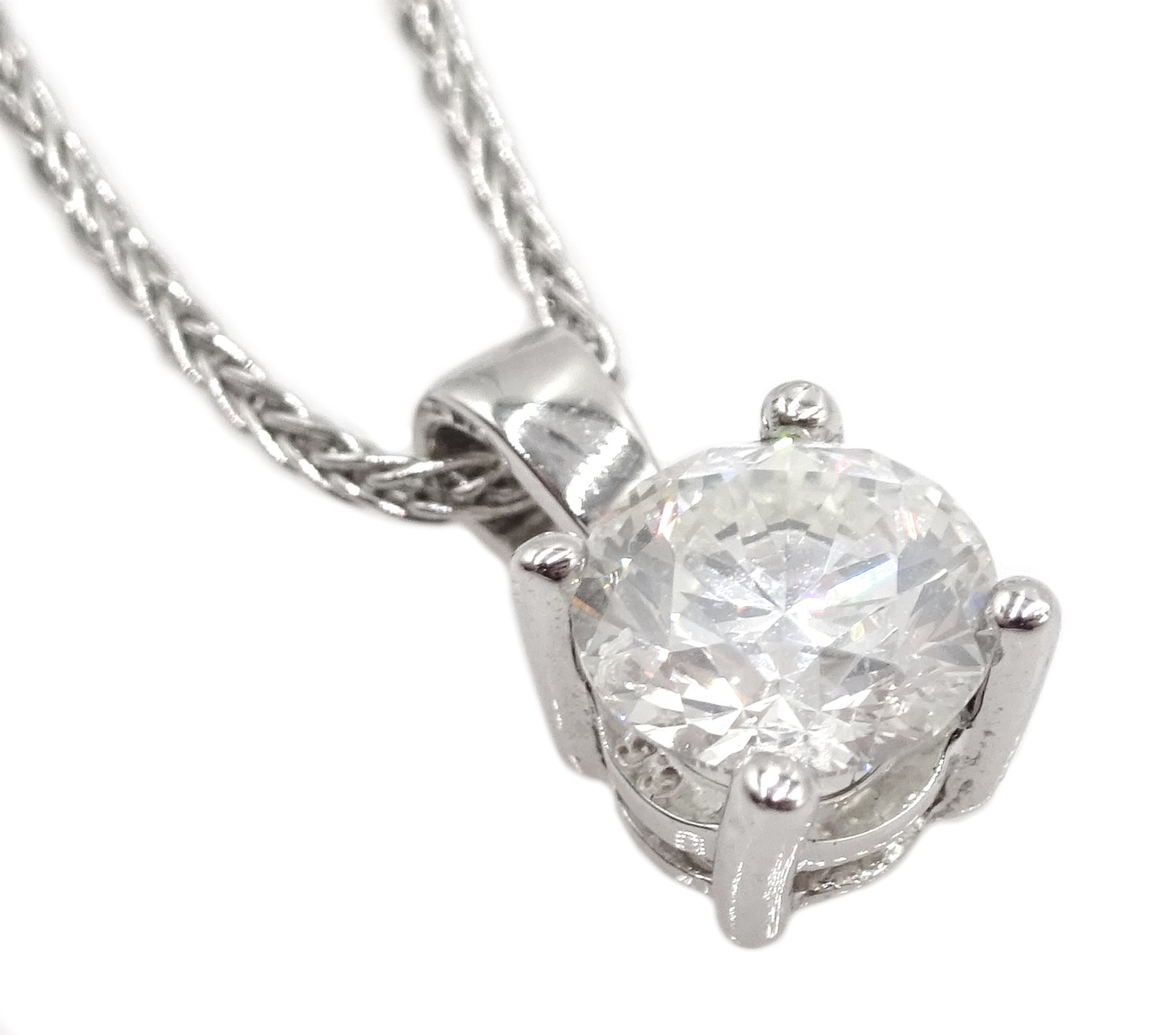 18ct white gold single stone diamond pendant necklace, stamped 750, diamond 1.01 carat - Image 3 of 5