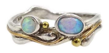 Silver and 14ct gold wire opal ring, stamped 925