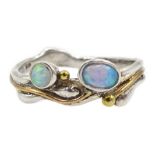 Silver and 14ct gold wire opal ring, stamped 925