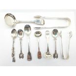 George III silver fiddle pattern toddy ladle London 1781, William IV long handled mustard spoon, sil