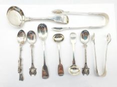 George III silver fiddle pattern toddy ladle London 1781, William IV long handled mustard spoon, sil