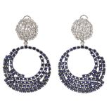 Pair of large 18ct white gold sapphire and diamond circular pendant earrings, stamped 750