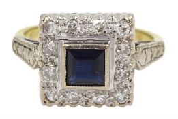 18ct gold sapphire and diamond cluster ring, hallmarked