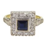 18ct gold sapphire and diamond cluster ring, hallmarked