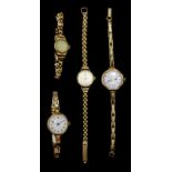 Omega 9ct gold ladies manual wind wristwatch on gold plated strap, 9ct gold Seiko and Rotary bracele