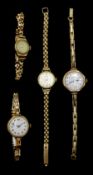 Omega 9ct gold ladies manual wind wristwatch on gold plated strap, 9ct gold Seiko and Rotary bracele