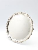 Silver circular salver with pie crust border D25cm Birmingham 1912 Maker A & J Zimmerman 13.5oz