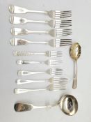 Four late Victorian silver fiddle pattern dessert forks Sheffield 1894 Maker Joseph Round, William I