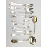 Four late Victorian silver fiddle pattern dessert forks Sheffield 1894 Maker Joseph Round, William I