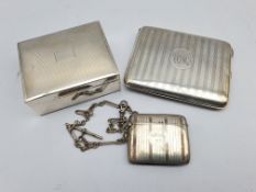 Small engine turned silver cigarette box 8cm x 7cm Birmingham 1958, silver cigarette case Birmingham