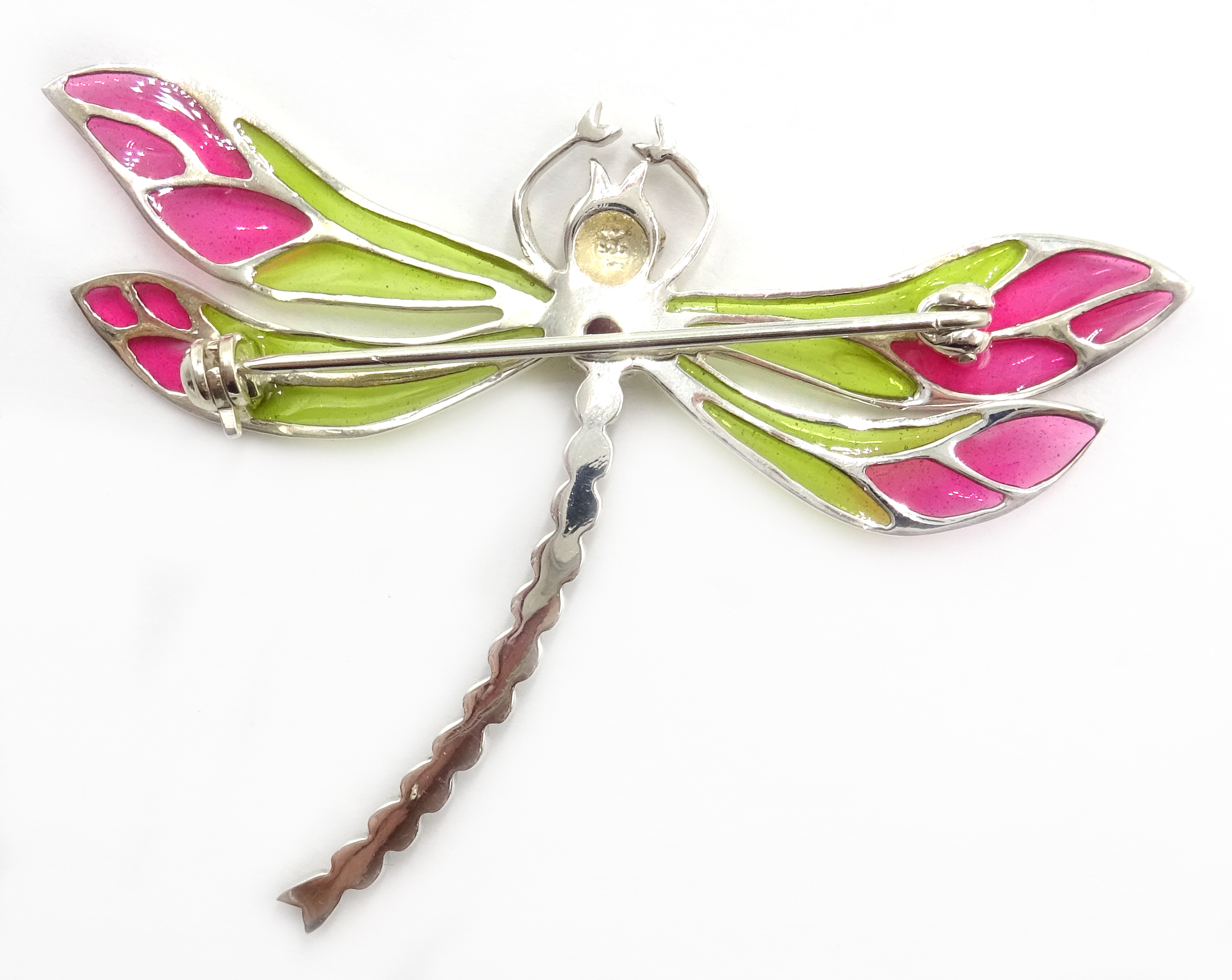 Silver plique-a-jour and marcasite dragonfly brooch, stamped 925 - Image 4 of 5