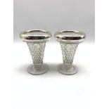 Pair of glass trumpet shape vases with silver rims H17cm Birmingham 1923