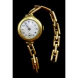 Swiss 18ct gold manual wind wristwatch, case by Stockwell & Co, London import marks 1919, on gold ex