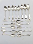 Set of five Victorian silver tea spoons Sheffield 1894 and various part sets and individual silver t