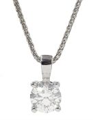 18ct white gold single stone diamond pendant necklace, stamped 750, diamond 1.01 carat