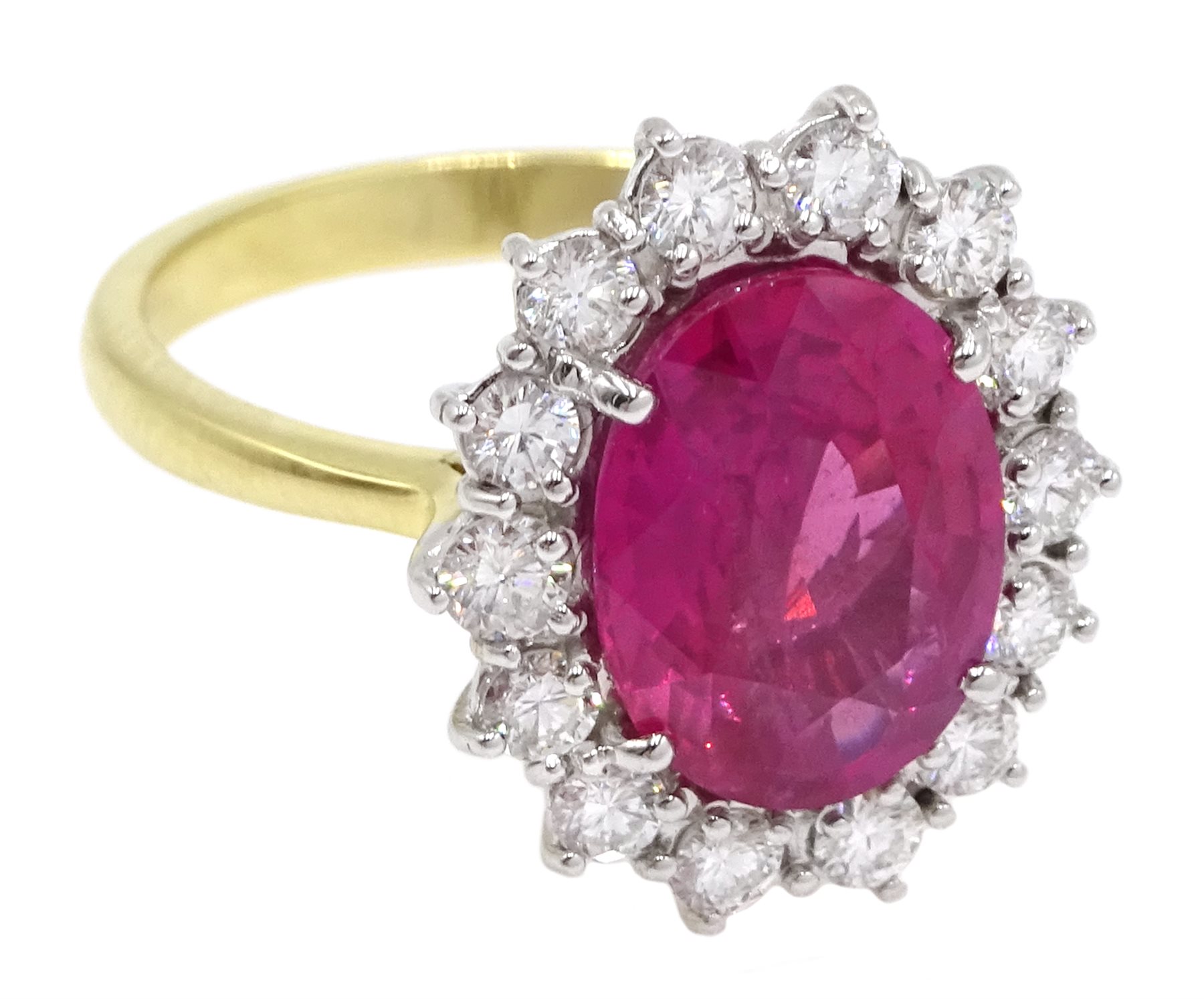 18ct gold pink sapphire and diamond cluster ring, hallmarked, sapphire approx 3.10 carat - Image 3 of 11