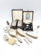 Pair of gentlemans engine turned silver backed hair brushes Birmingham 1958 with inscription, cased,