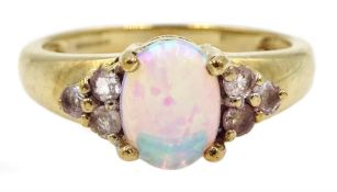 9ct gold opal and white topaz ring, hallmarked