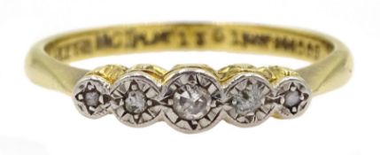 Victorian five stone diamond ring, rubover set, stamped 18ct Plat