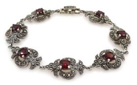 Silver garnet and marcasite bracelet, stamped 925