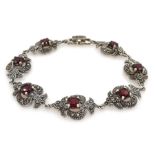 Silver garnet and marcasite bracelet, stamped 925