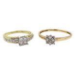 18ct gold diamond cluster ring and a 9ct gold diamond cluster ring, both hallmarked