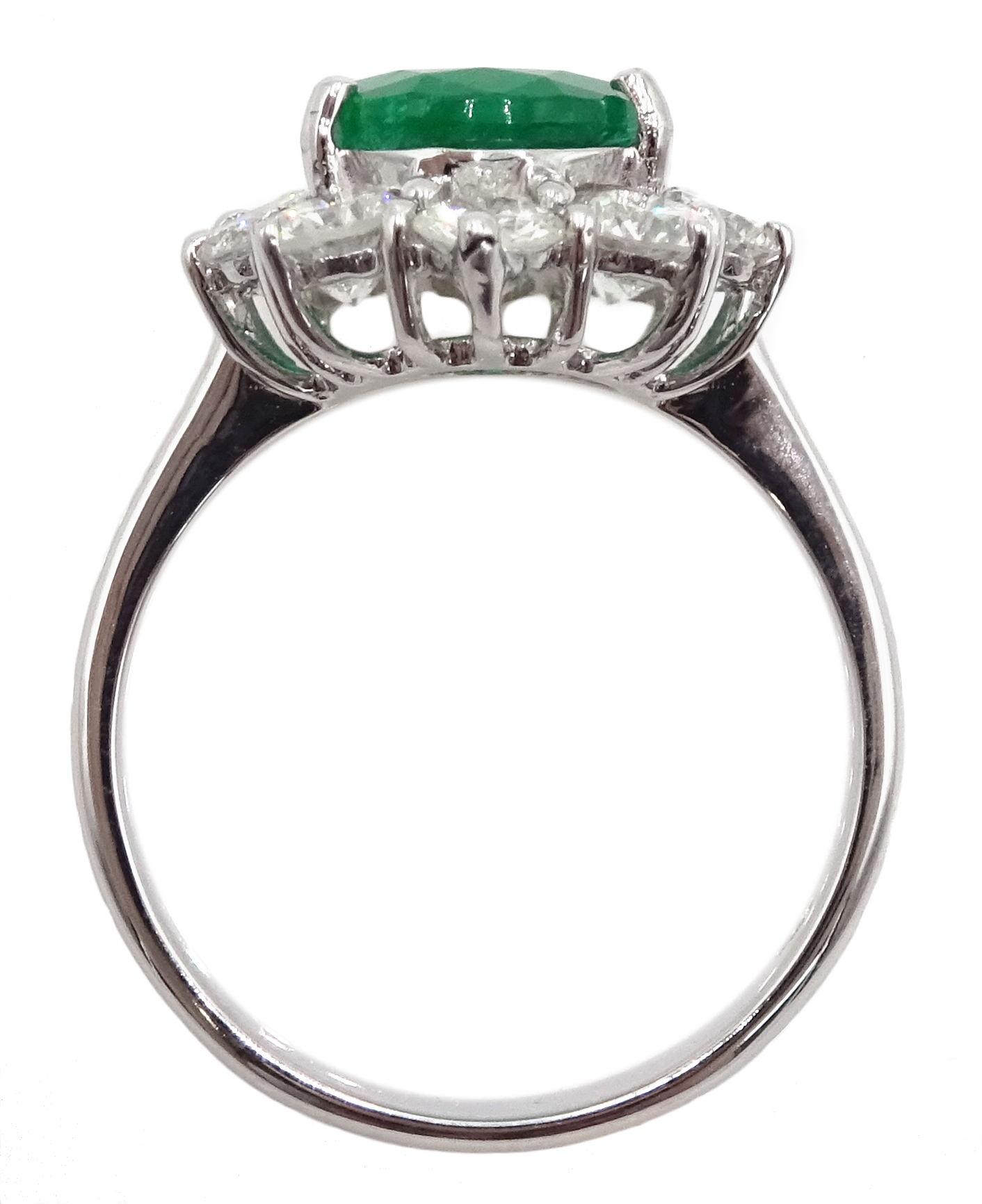 White gold oval emerald and round brilliant cut diamond ring, stamped 750, emerald approx 2.80 carat - Image 9 of 9