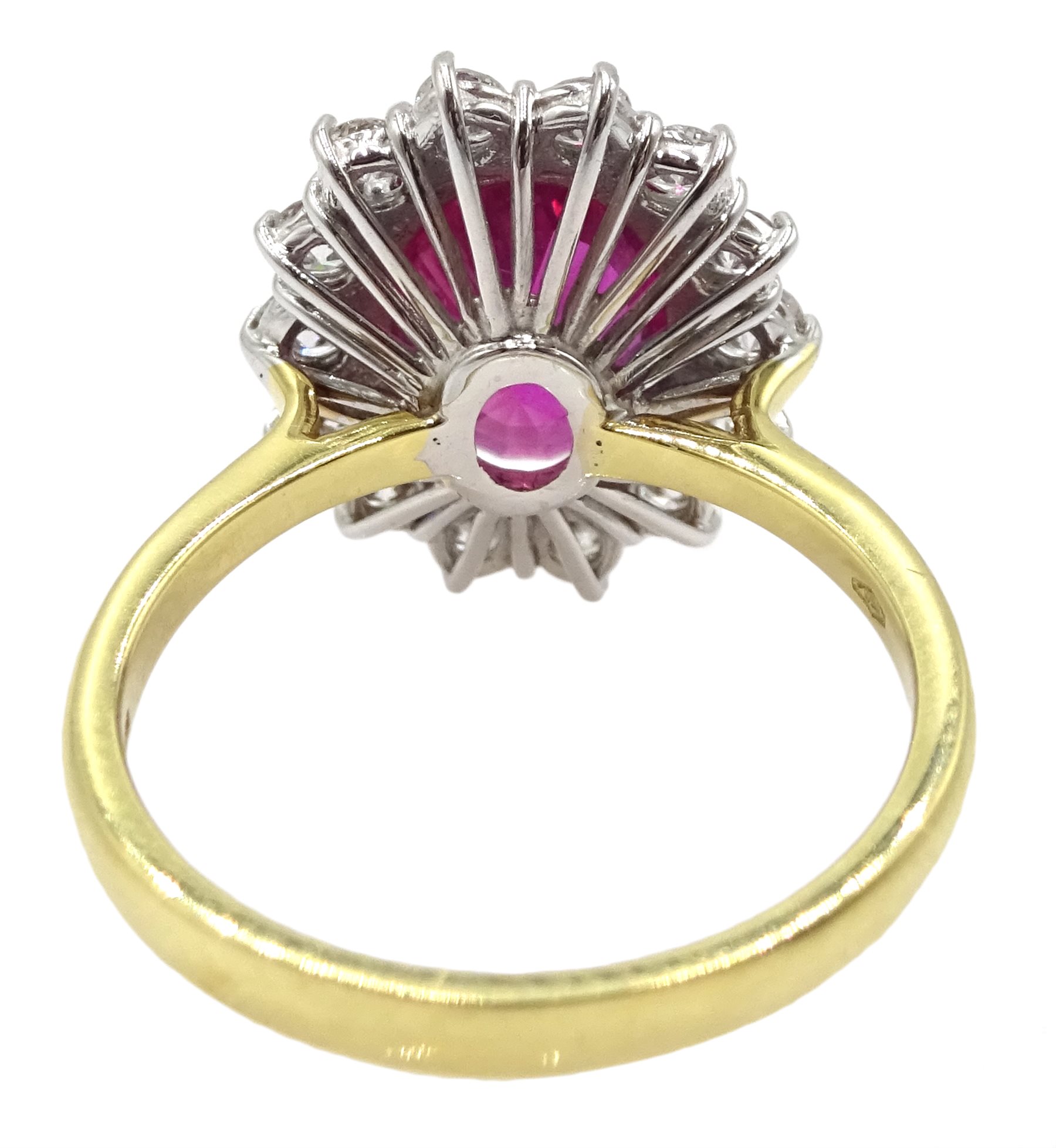 18ct gold pink sapphire and diamond cluster ring, hallmarked, sapphire approx 3.10 carat - Image 5 of 11