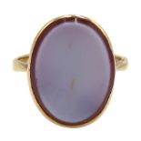 9ct gold oval agate ring, makers mark L. E. B &