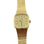 Omega De Ville 9ct gold ladies quartz bracelet wristwatch, hallmarked