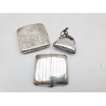 Silver cigarette case, engine turned decoration by Bravingtons Ltd, Birmingham 1971, one other hallm