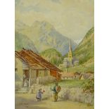 Fanny (Frances) Mary Minns (British 1847-1929): Alpine Village, watercolour signed and dated 1911, 2