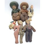 Collection of early 20th century leather and cloth dolls, another doll with painted composite faces