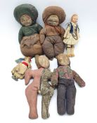 Collection of early 20th century leather and cloth dolls, another doll with painted composite faces