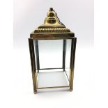 20th century gilt brass hall lantern of square form enclosing glazed panels, H36cm x W18cm