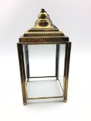 20th century gilt brass hall lantern of square form enclosing glazed panels, H36cm x W18cm