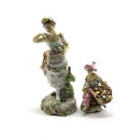 Rudolstadt female figure holding a basket of flowers H25cm and another Continental figure holding f