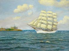 Laroche (20th century): Danish Clipper off the Coast, oil on canvas signed 60cm x 80cm
