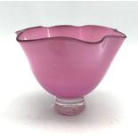 Gillies Jones of Rosedale purple glass bowl with crimped black rim signed and dated '99, D13.5cm x H