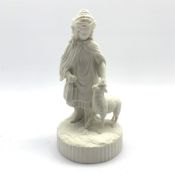 Parian ware figure of a young girl and a lamb, H30cm