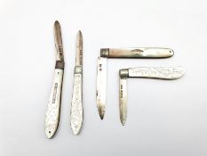 Early 19th Century silver bladed and mother of pearl fruit knife, another Sheffield 1898 and two oth