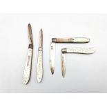 Early 19th Century silver bladed and mother of pearl fruit knife, another Sheffield 1898 and two oth