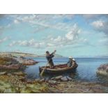 James Wallace (British 1872-1911): Young Boys in a Rowing Boat, oil on canvas signed and dated 1910,