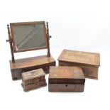 Early 20th Century inlaid mahogany sewing box W34cm, smaller sewing box. jewellery box and a small