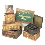 German accordian, two wicker baskets etc