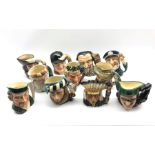 Eleven Royal Doulton character jugs comprising: North American Indian, Dick Turpin, Bacchus, The Poa
