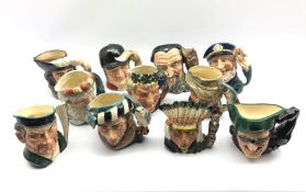 Eleven Royal Doulton character jugs comprising: North American Indian, Dick Turpin, Bacchus, The Poa