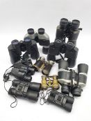 Eight pairs of modern binoculars by Bressler and others and two pairs of opera glasses